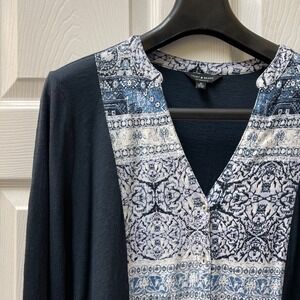 Lucky Brand Women's Size Medium‎ Long Roll Tab Sleeve Henley Button-Up Blouse